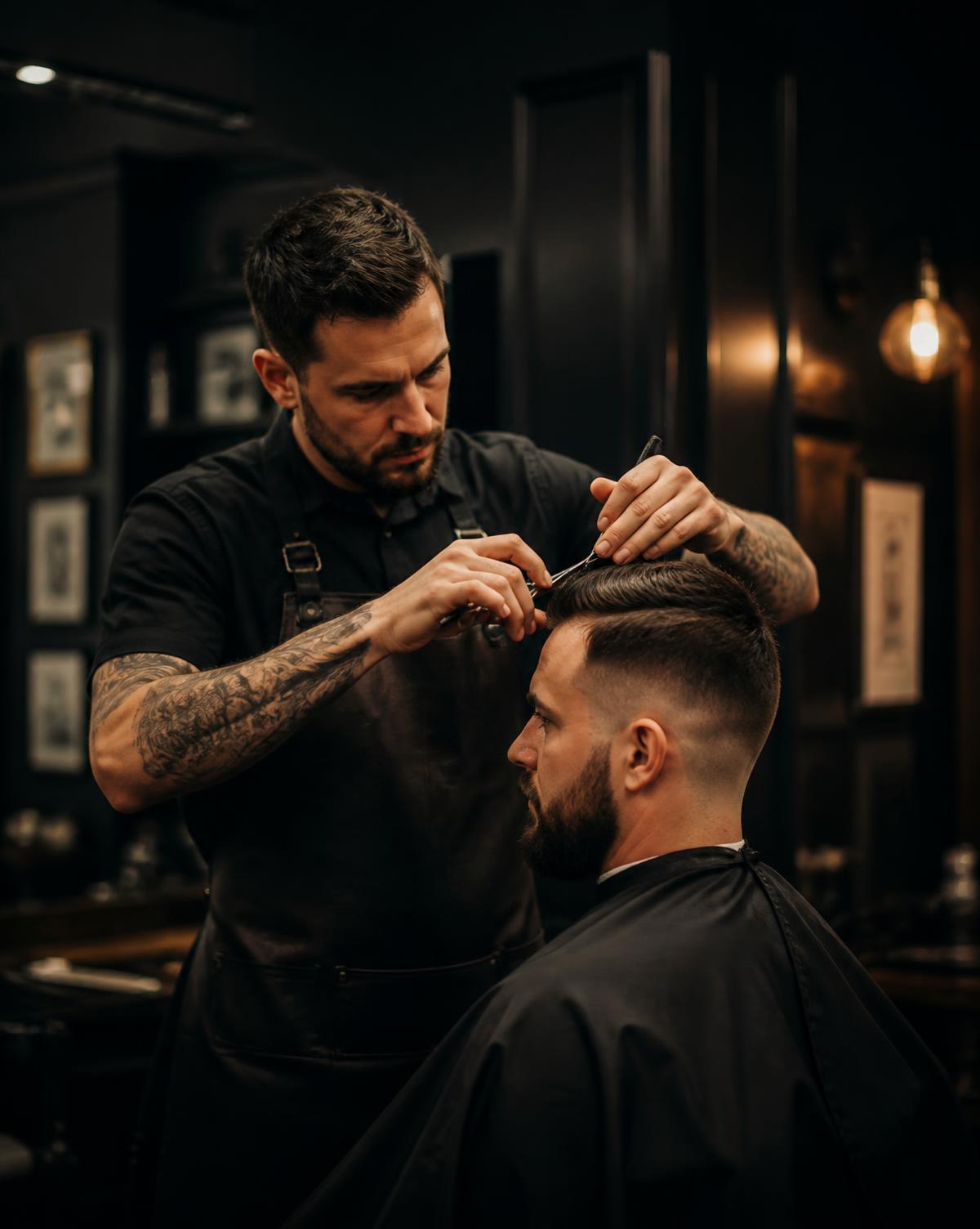 Frizer care tunde un client la The Gentlemen's Barber