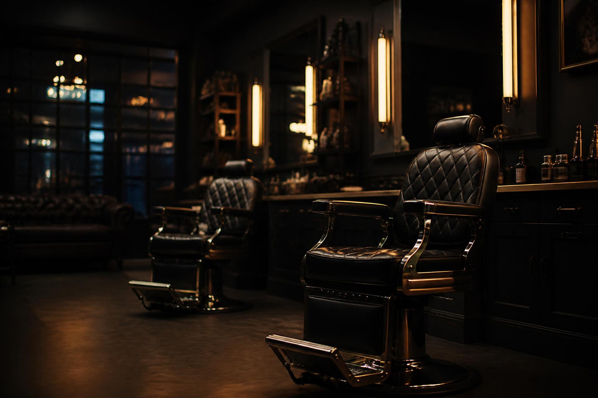 Interiorul frizeriei The Gentlemen's Barber noaptea